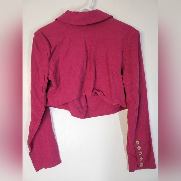 NWOT Free People Berry Wine Coco Cropped Linen Blend Blazer - Picture 5 of 6